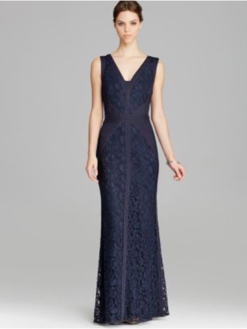 Tadashi Shoji Sleeveless Navy Lace Evening Gown